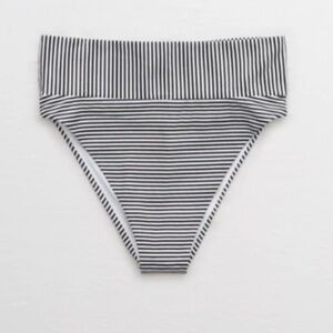 Aerie - High Cut Cheeky Bikini Bottom - Black/White Stripped - S